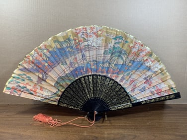 Japanese painting on silk fan