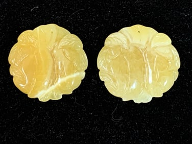 Pair Carved Yellow Jade Pendants