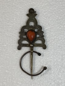 Silver and Coral Hair Pin