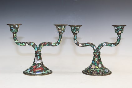 Pair of Chinese Enameled Candle Holders