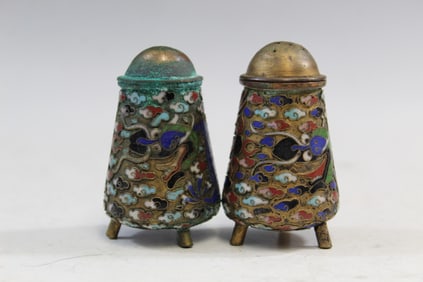 A Set of Chinese Cloisonne Salt and Pepper Shakers