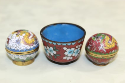 Three Chinese Cloisonne Miniature Boxes and Cup