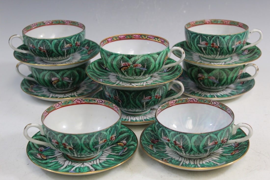 Group of Chinese Famille Rose Porcelain Tea Cups and Saucers: Group of Chinese Famille Rose Porcelain Tea Cups and Saucers. Saucer Diam 13 cm.
