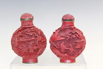 Pair of Chinese Red Resin Snuff Bottles