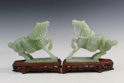 Pair of Chinese Carved Jade Horses