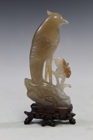 Chinese Carved Agate Bird Statue