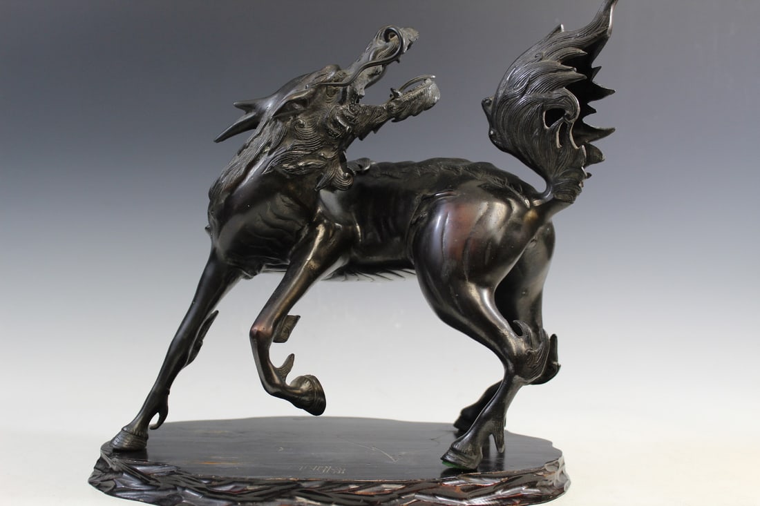 Chinese/Japanese Bronze Qilin Incense Burner: Chinese/Japanese Bronze Qilin Incense Burner. L 31 cm. H 30 cm.