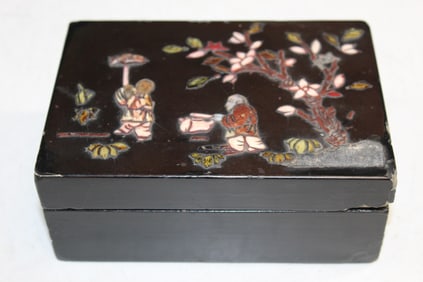 Chinese Lacquered Box with Stone and Bone Inlay