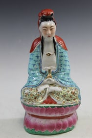 Chinese Famille Rose Porcelain Guanyin Statue
