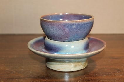 Chinese Jun Ware Porcelain Teacup with Holder