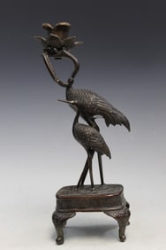 Japanese bronze Crane Candle Holder