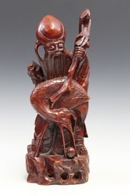 Chinese Carved Wood Shoulao Statue