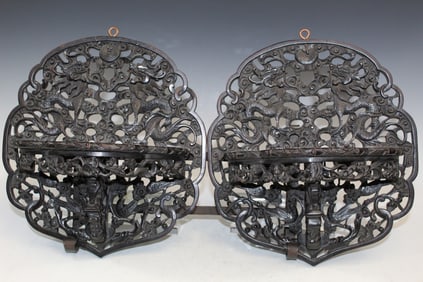 Pair of Chinese Carved Wood Sconce Shelves