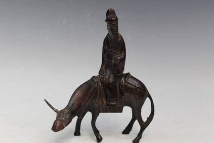 Chinese Bronze Statue of a Man Riding a Donkey