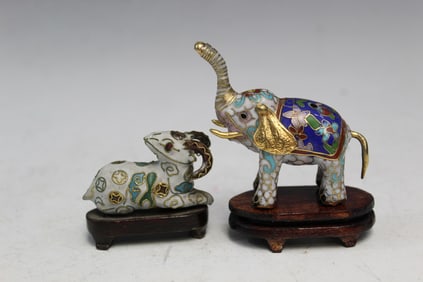 Two Chinese Cloisonne Animal Statues