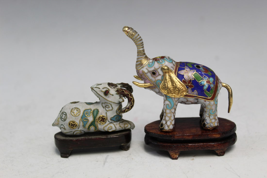 Two Chinese Cloisonne Animal Statues: Two Chinese Cloisonne Animal Statues. Elephant L 7 cm