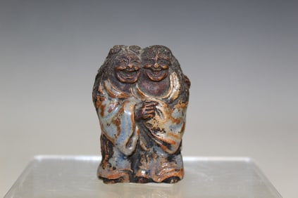 Chinese Pottery Toggle of Two Boys, Possibly Shiwan Ware.