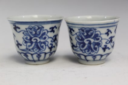 Two Chinese Blue and White Porcelain Cups