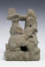 Chinese Caved Stone Statue of a Rabbit and Moon.