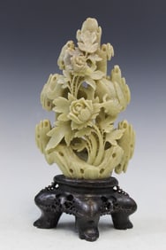 Chinese Soapstone Carving of Phoenix and Flowers