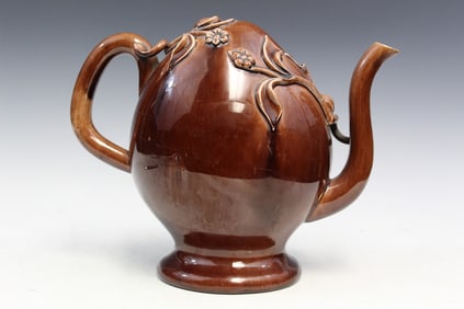 Chinese brown glazed peach shaped porcelain wine pot