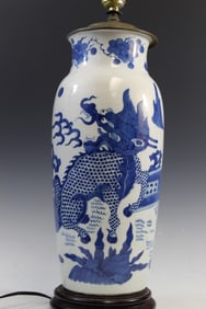 Chinese Kangxi Blue and White Porcelain Vase Lamp