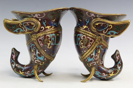 Pair of Chinese Cloisonne Elephant Libation Cups