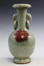 Chinese Celadon Glazed Vase with Underglaze Red Decoration