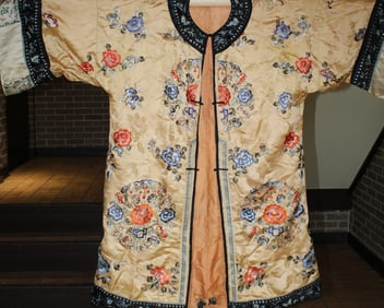 Chinese Embroidery on Yellow Silk Lady's Robe