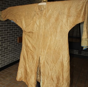 Antique Chinese Yellow Ground Brocade Silk Robe
