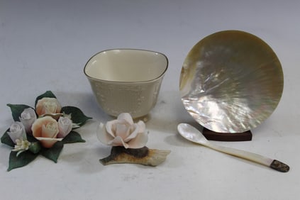 Lenox Cup, Shell Dish, and Boehm Flower