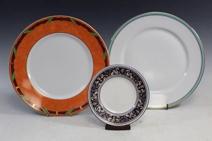Wedgewood Florentine Dish, Limoges Ceralene Orange Plate and CH Field Limoges Filets Faits Main