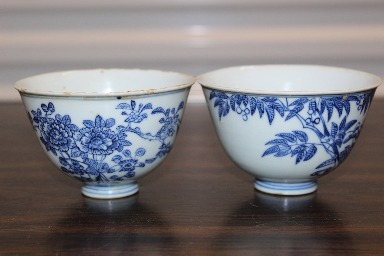 Pair of Chinese Blue and White Porcelain Tea Bowls: Pair of Chinese Blue and White Porcelain Tea Bowls. Diam 9 cm.