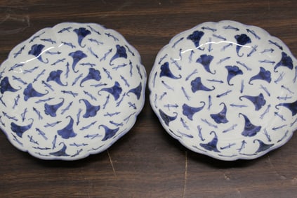 Pair of Japanese Blue and White Porcelain Dishes