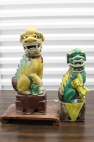 Two Chinese Sancai Glaze Porcelain Foo Dog Statues