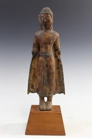 Thai Gilt Carved Wood Buddha Statue