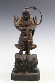 Japanese Wood Guardian Statue