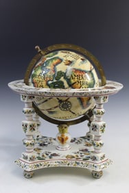 Vintage Meiselmah Italy Porcelain Old World Globe and Stand