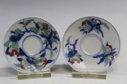 Two Doucai Porcelain Saucers