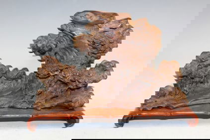 Chinese Bamboo Carving on Wood Stand