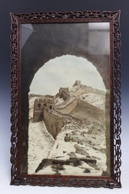 Chinese Rosewood Framed Photo of the Great Wall.