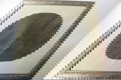 Chinese water color and ink fan painting on silk of narcissus flowers and butterflies