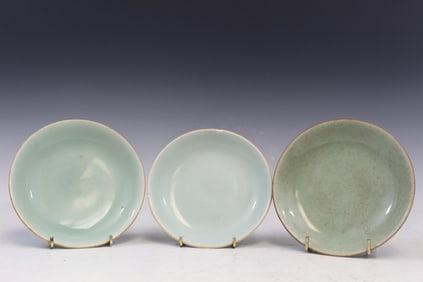 Three Chinese Celadon Glazed Porcelain Dishes