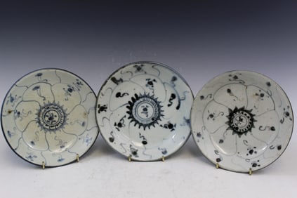 Three Chinese Blue and White Porcelain Dishes