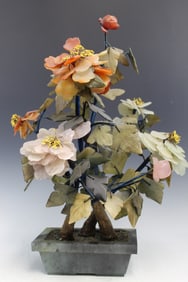 Chinese Jade and Agate Flower Bonsai