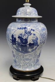 Chinese blue and white porcelain temple jar lamp