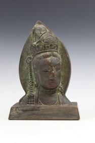 Chinese Bronze Buddha Bust Statue.