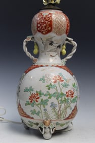 Japanese Double Gourd Porcelain Vase Lamp
