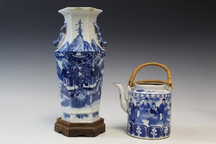 A Chinese Blue and White Vase and A Teapot