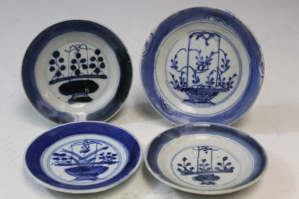 Four Chinese Blue and White Porcelain Dishes